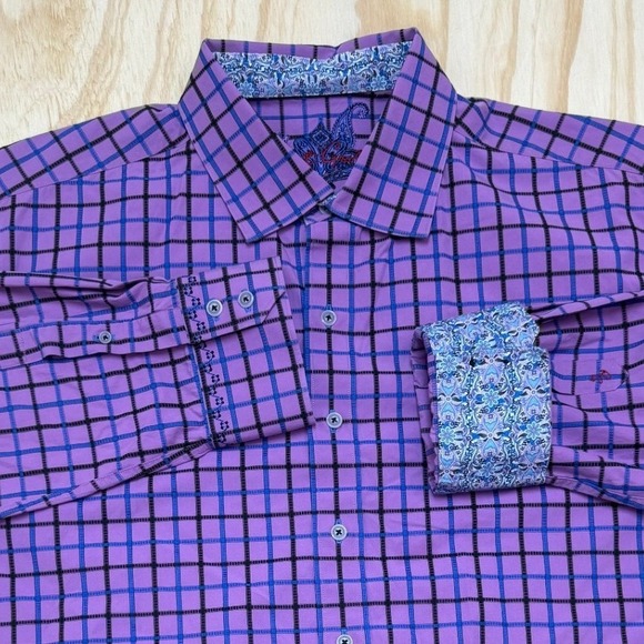 Robert Graham Other - Robert Graham 3XL Purple Grid Check Paisley Trim Button Down Shirt Classic Fit